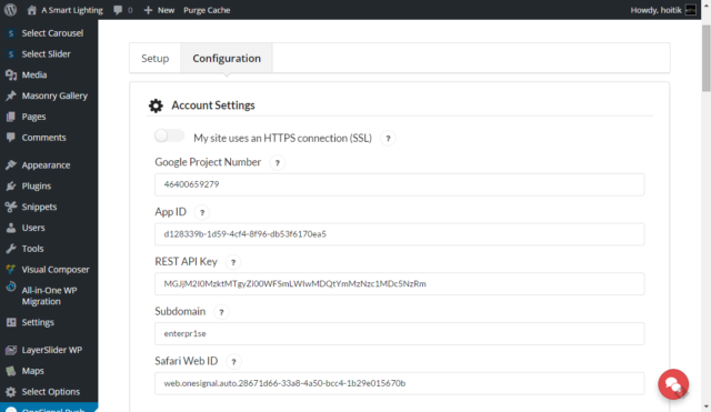 onesignal plugin configuration