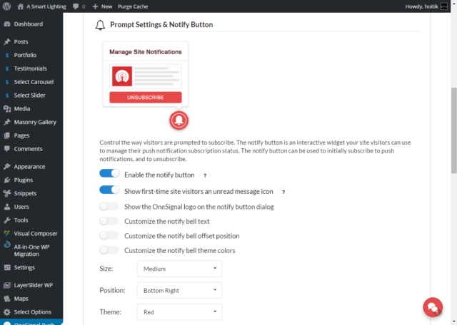 onesignal plugin prompt settings notify button