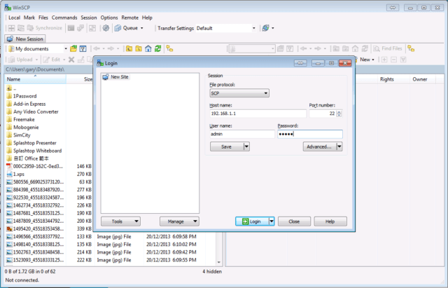 winscp connect information